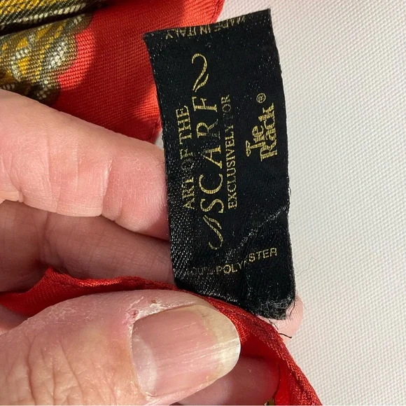 Art of the Scarf Made in Italy 80”x80” Orange Brown Pattern Design Scarf; Pretty - Picture 2 of 11